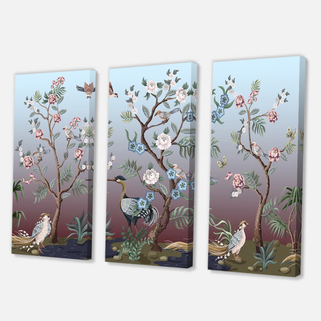 Designart - Chinoiserie With Birds and Peonies XI - Traditional Canvas Wall Art Print